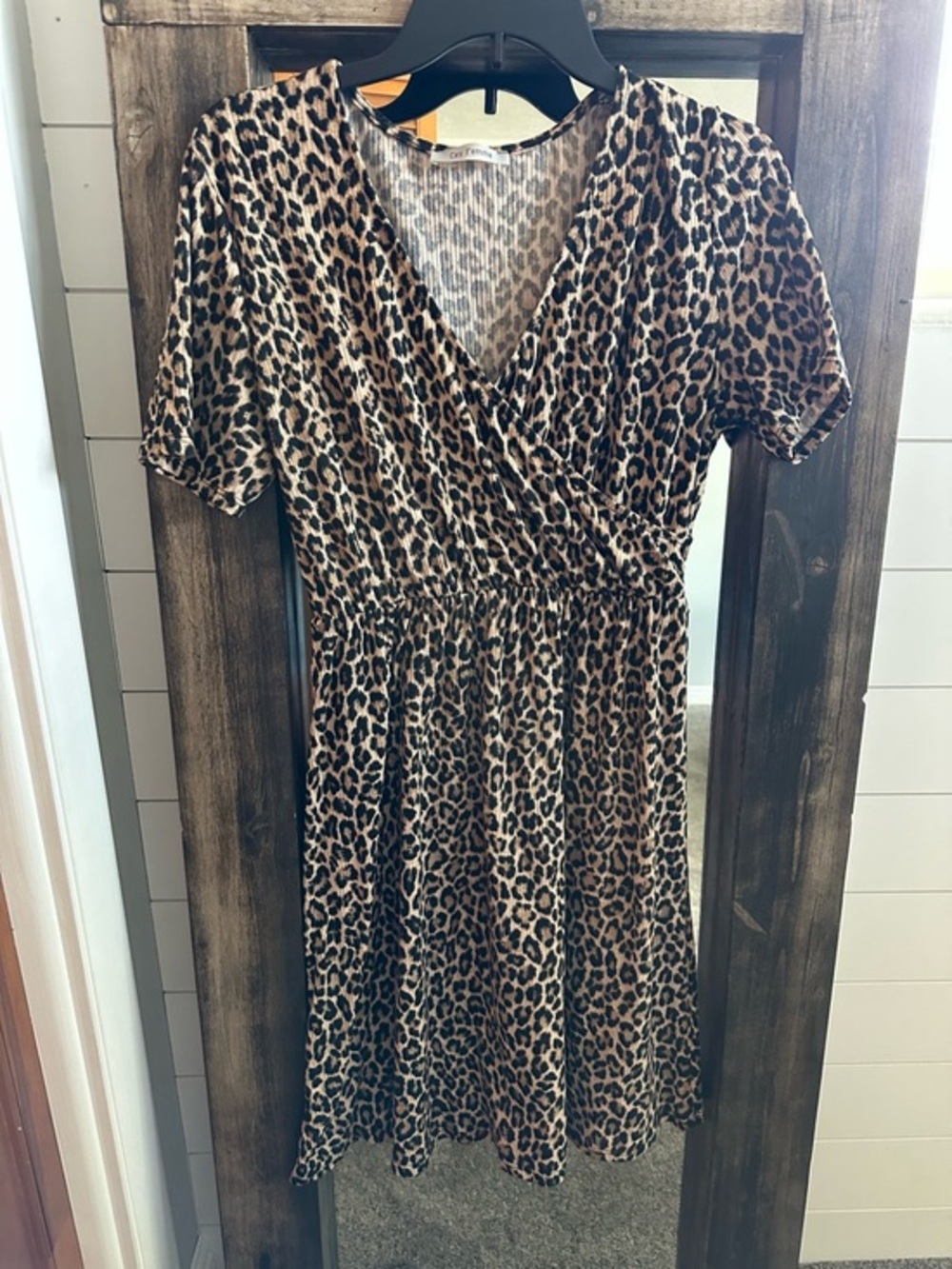 Leopard Print Wrap Style Dress | Short Sleeve western style Midi S Cottagecore
